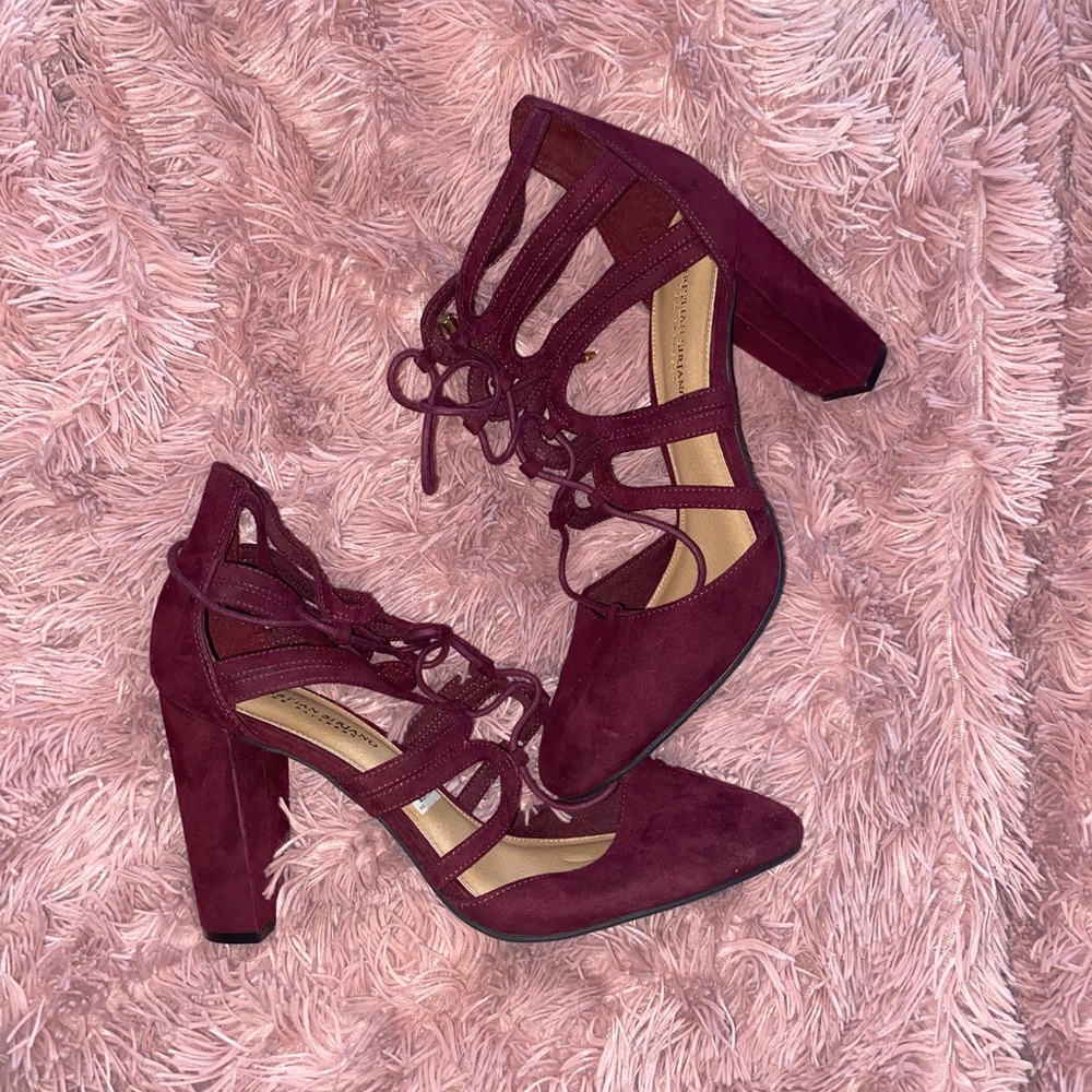 Maroon Lace Up Heels
